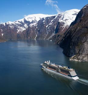 Alaska cruise ship sailing in Tracy Arm fjord