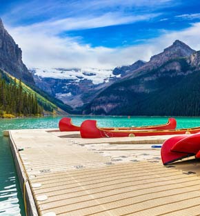 Canoes on a lake in Banff National Park