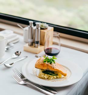 Delicious salmon served onboard the Rocky Mountaineer train