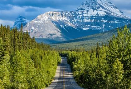 Car driving on the Icefields Parkway